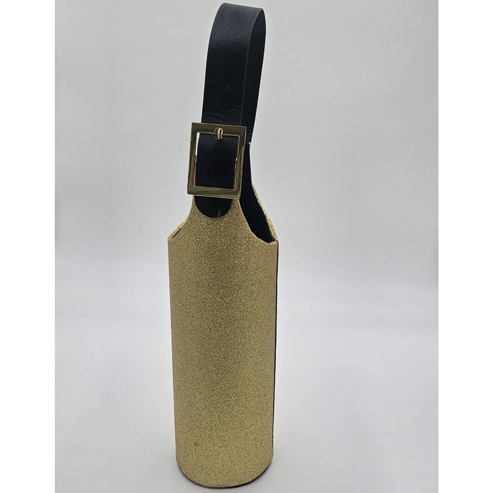Beyond Twinkle Gold Glitter Wine Bottle Tote Carrier Holidays Buckle Congrats